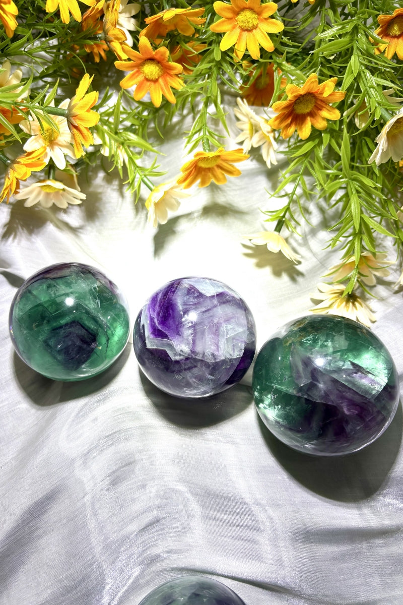 Medium Rainbow Fluorite Spheres Natural Healing Crystal Balls 2.36"