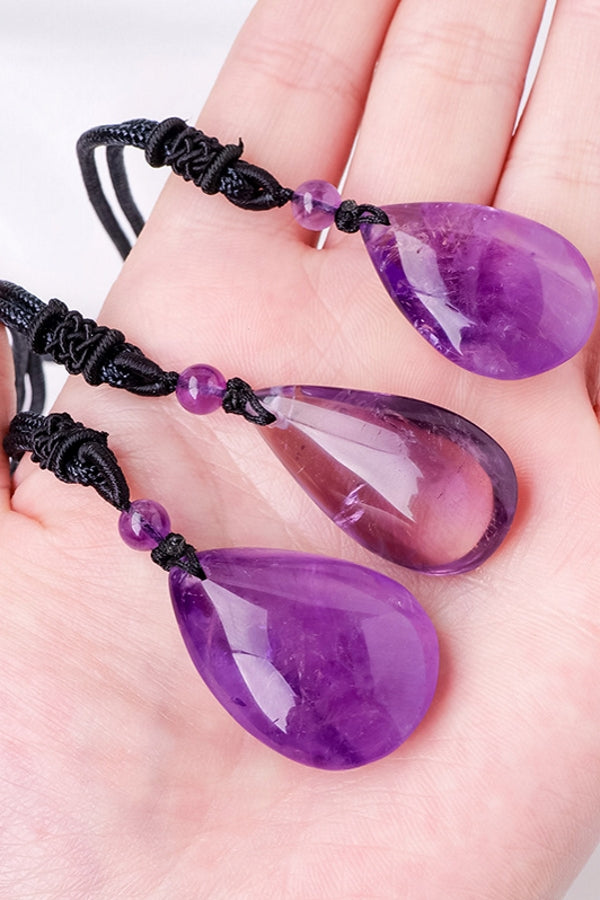 Natural Brazil Amethyst Necklace Crystal Tear Drop Pendant Choker