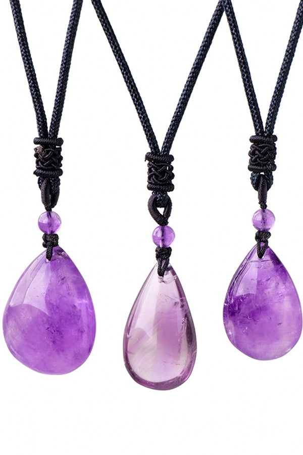 Natural Brazil Amethyst Necklace Crystal Tear Drop Pendant Choker