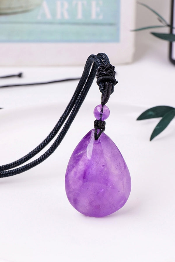 Natural Brazil Amethyst Necklace Crystal Tear Drop Pendant Choker