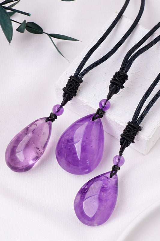 Natural Brazil Amethyst Necklace Crystal Tear Drop Pendant Choker