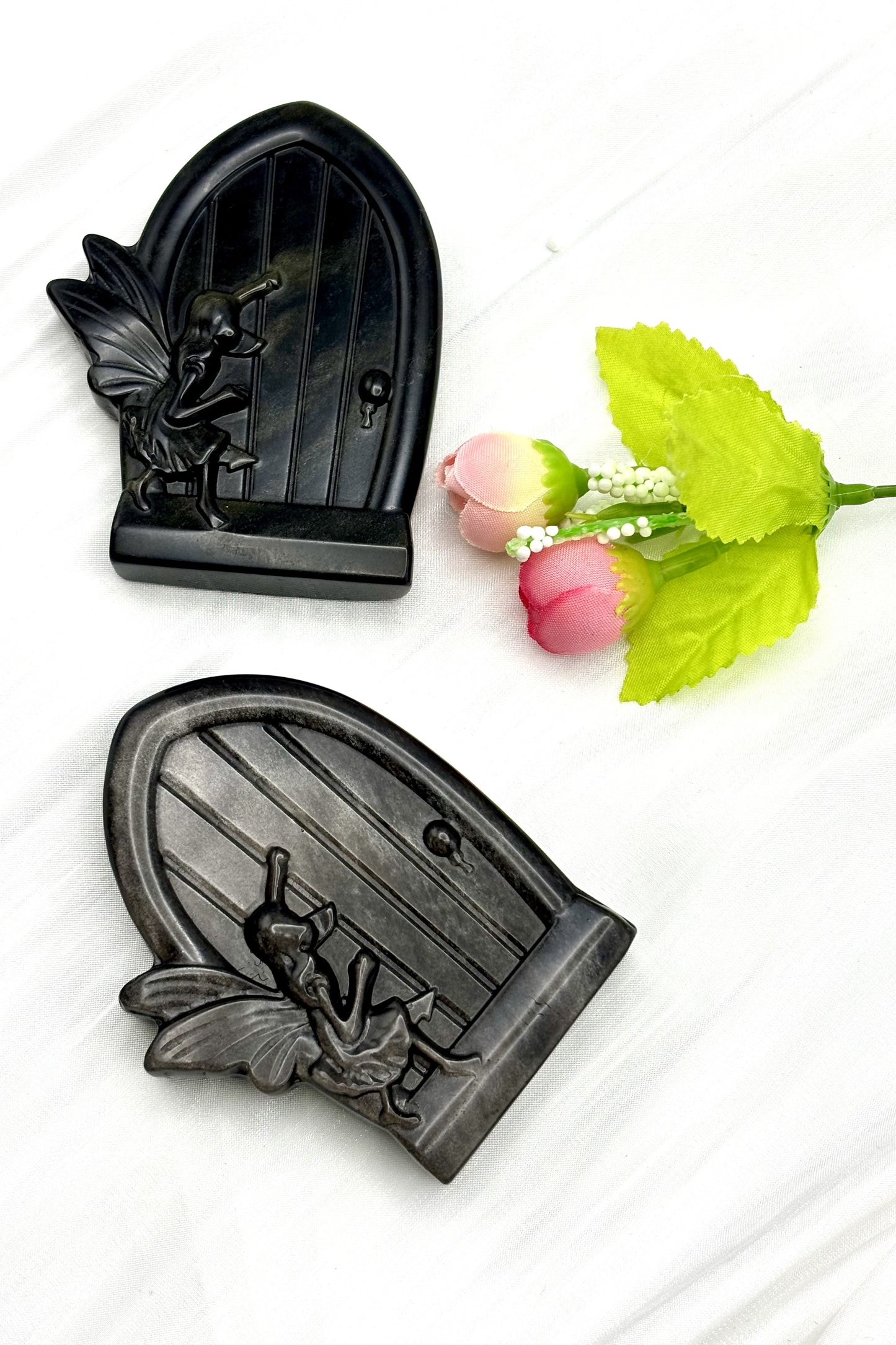 Obsidian Fairy House Carving Silver Obsidian Fairy Door