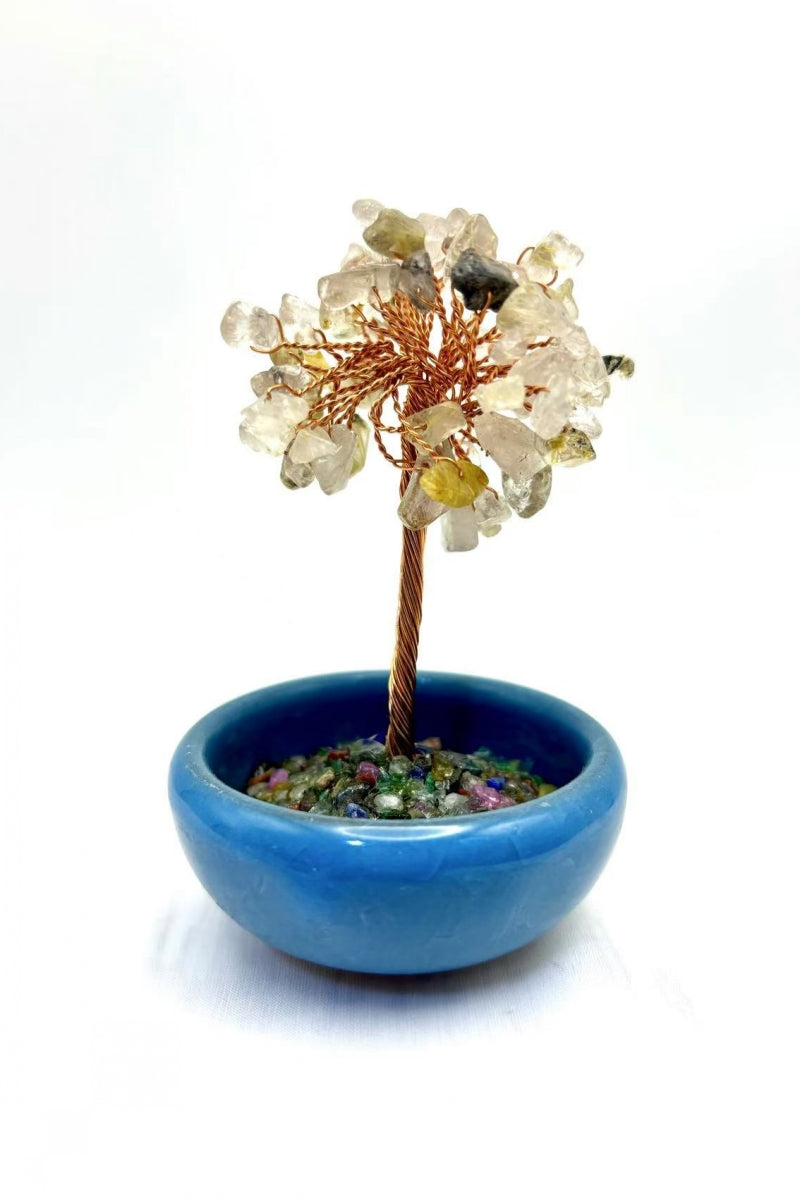 Small Crystal Money Tree Desk Decor Bonsai 3.7 Inches