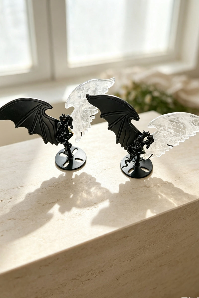 Evil and Angel Wings Crystal Carving with Holder for Home Decoration