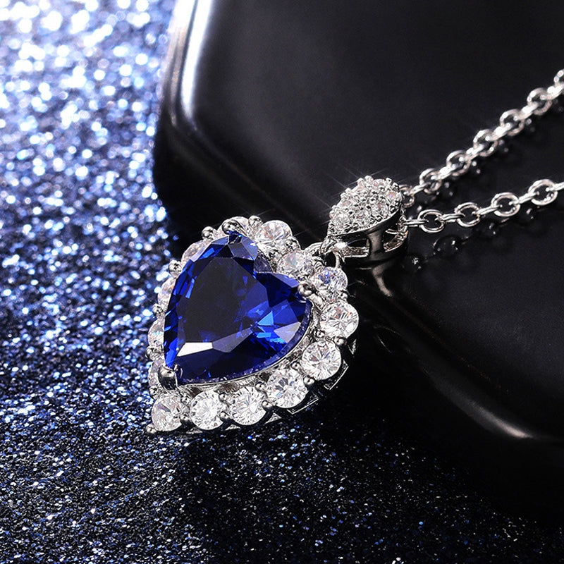 A Sapphire Blue Heart-Shaped Necklace
