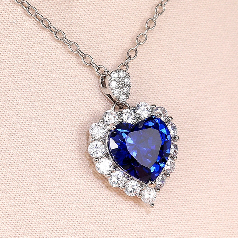 A Sapphire Blue Heart-Shaped Necklace