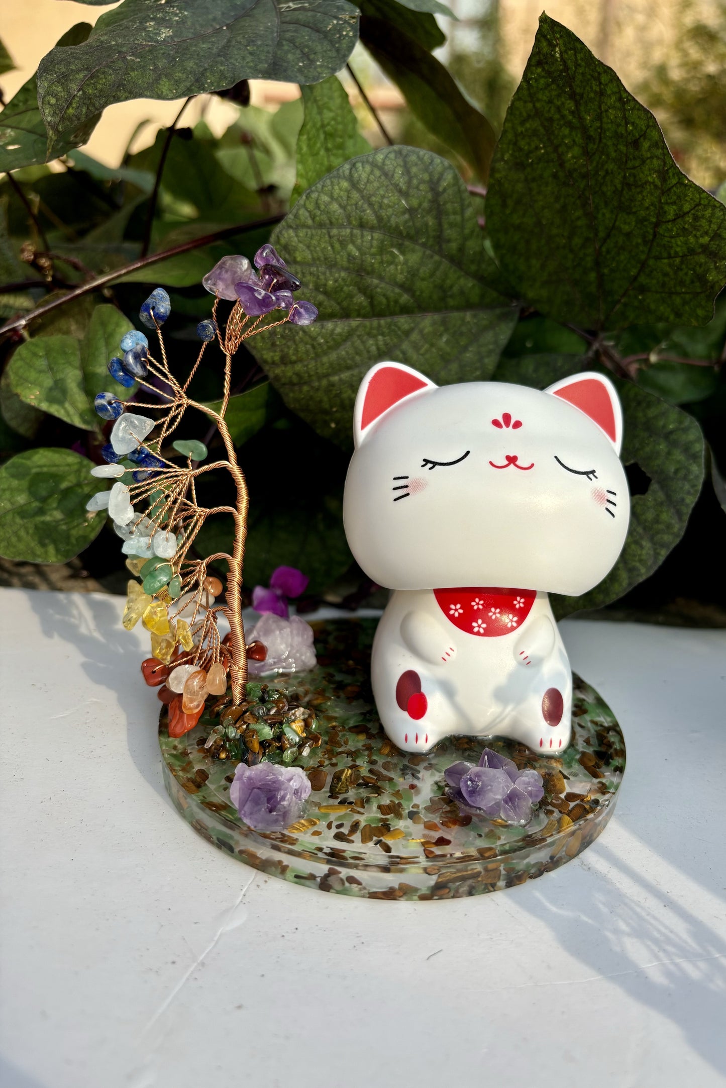 Adorable Nodding Cats Natural Crystal Chakras Trees