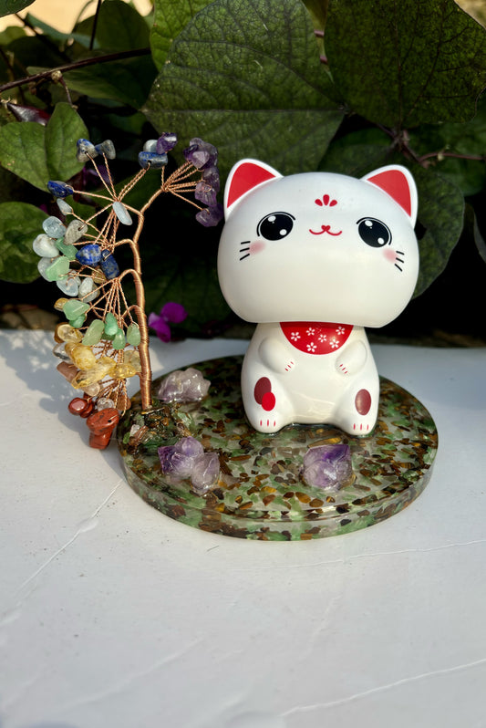 Adorable Nodding Cats Natural Crystal Chakras Trees