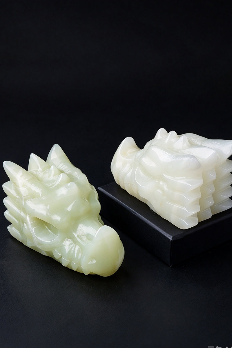 Afghan Jade Dragon Head Carvings 5.91"