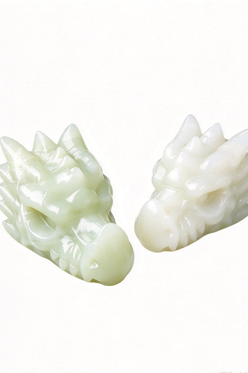 Afghan Jade Dragon Head Carvings 5.91"