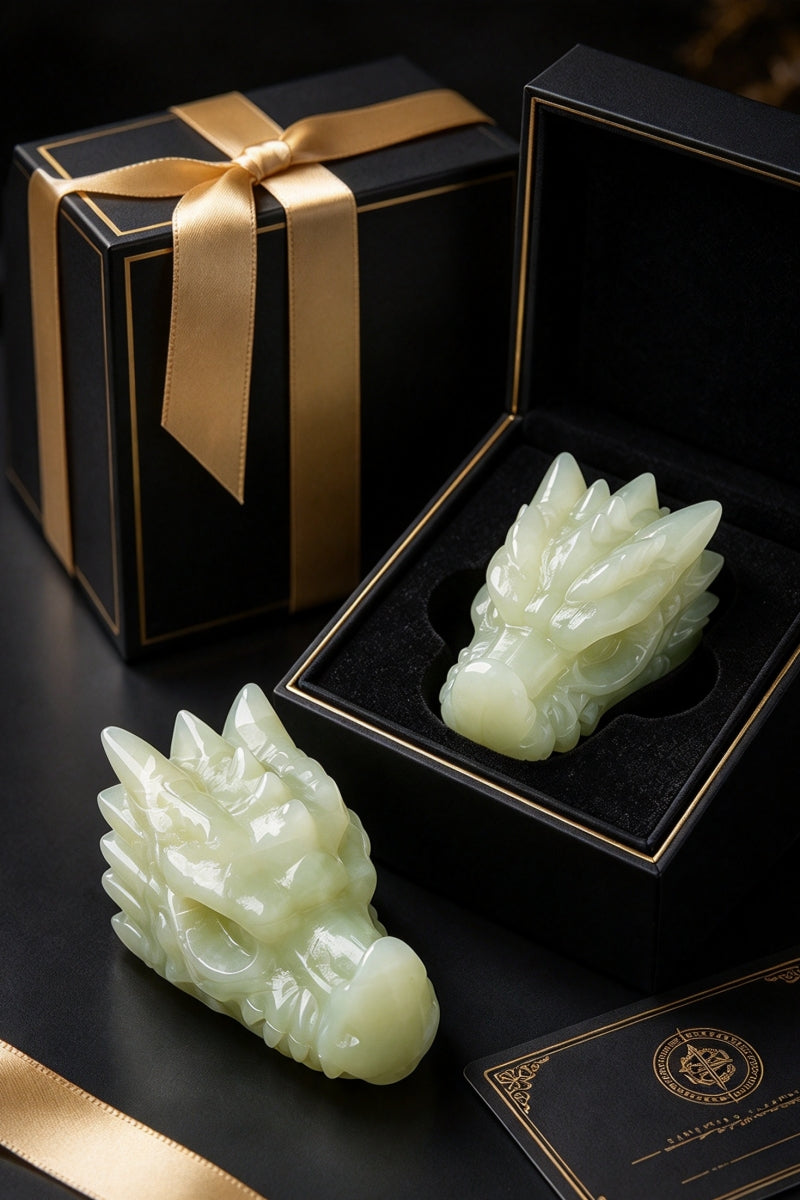 Afghan Jade Dragon Head Carvings 5.91"