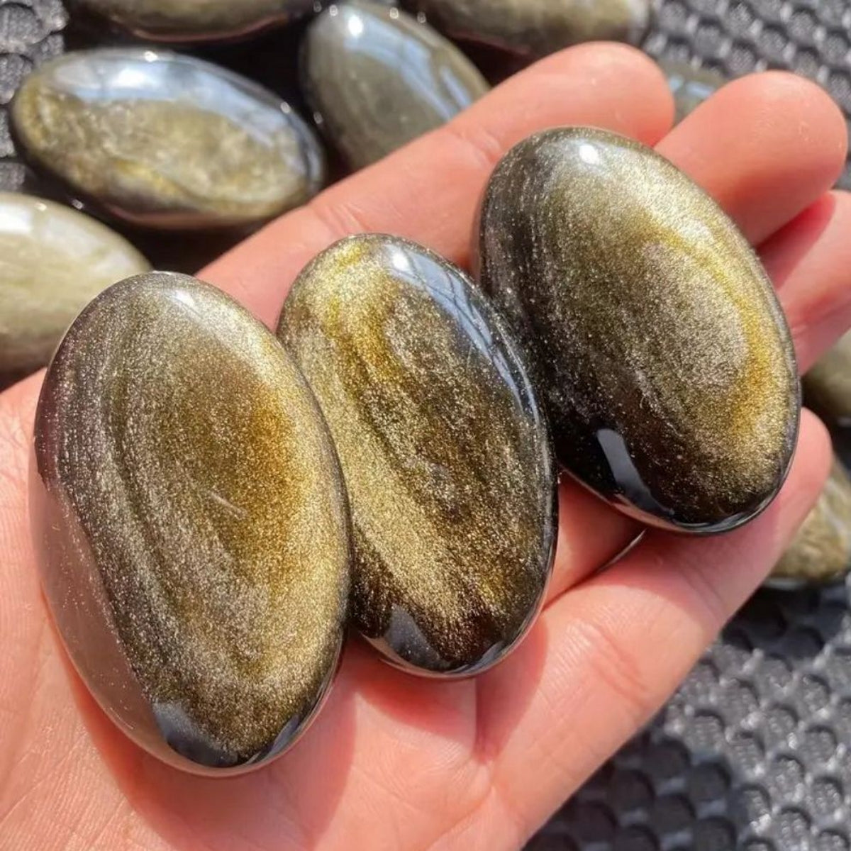 African Blood Black Obsidian Gold Obsidian Palm Stone