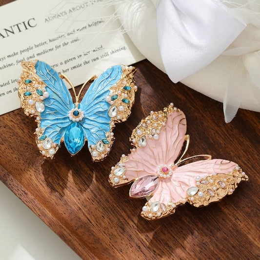 Alloy with Diamond-Set Pearl and Butterfly Brooch