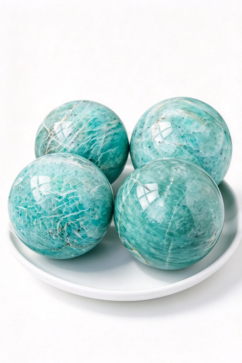 Amazonite Crystal Spheres 2.36"-3.35"