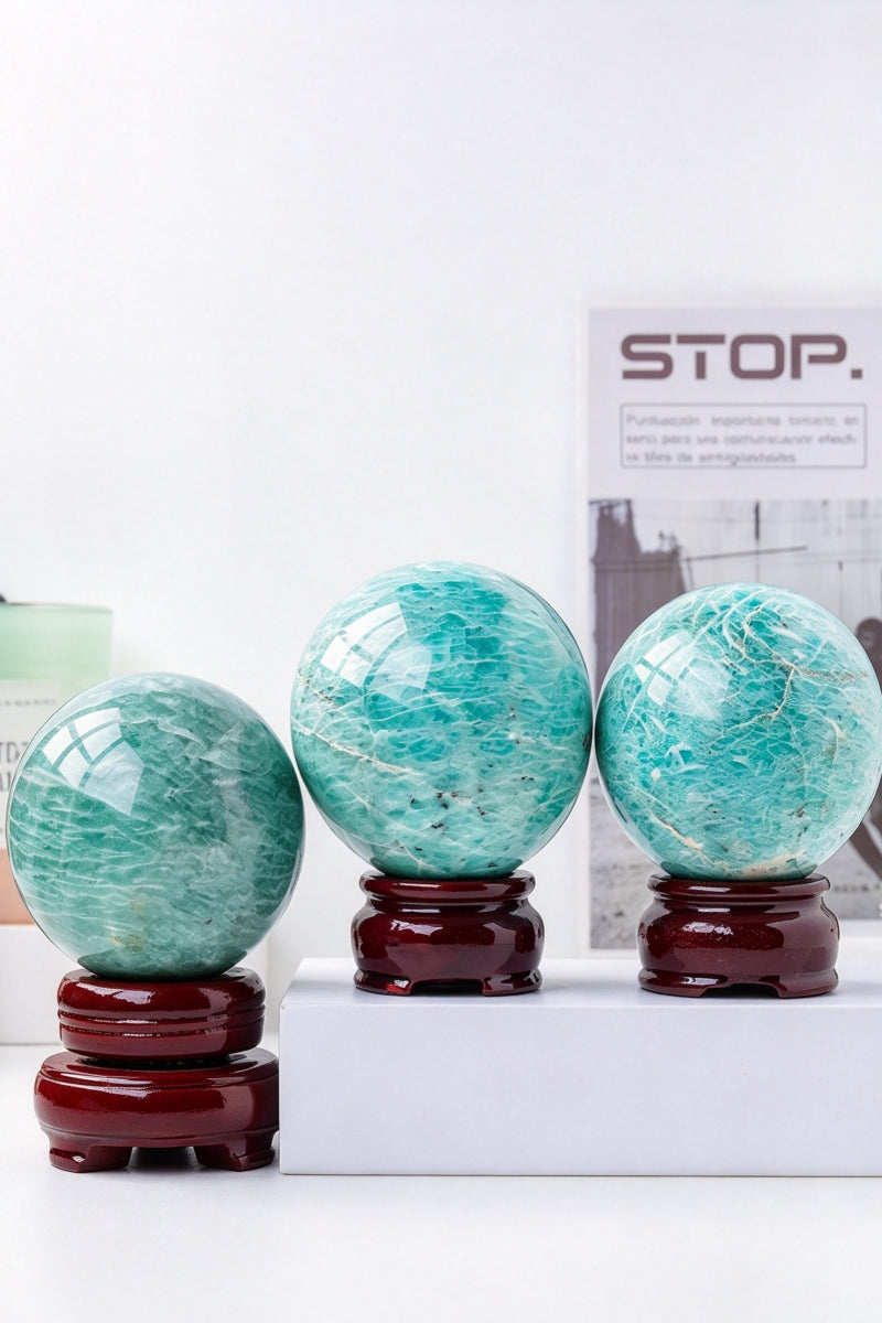 Amazonite Crystal Spheres 2.36"-3.35"