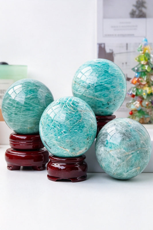 Amazonite Crystal Spheres 2.36"-3.35"