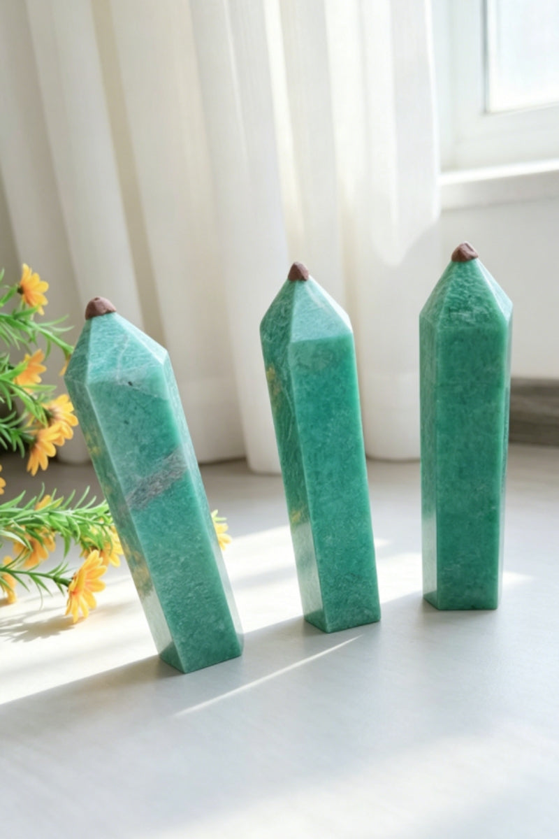 Amazonite Hexahedral Towers in Medium Size 8.86" Tall