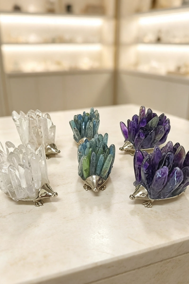 Amethyst Clear Quartz Kyanite Crystal Point Hedgehog DIY Figurine