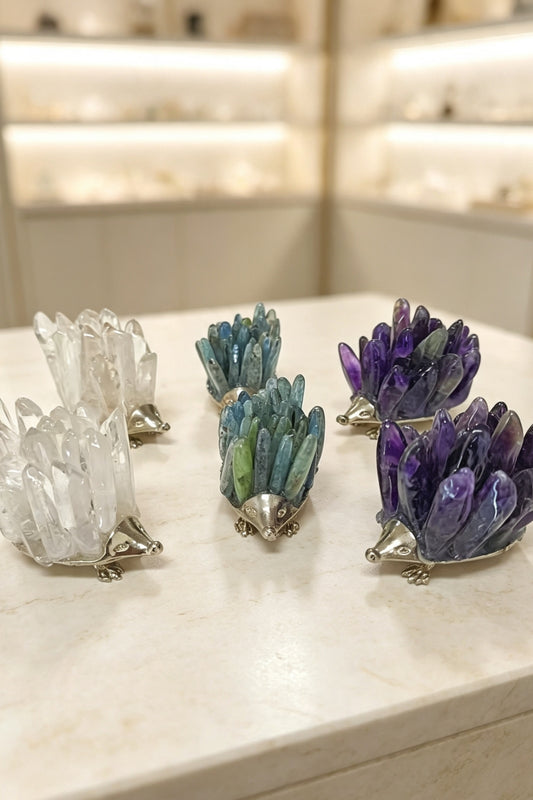Amethyst Clear Quartz Kyanite Crystal Point Hedgehog DIY Figurine