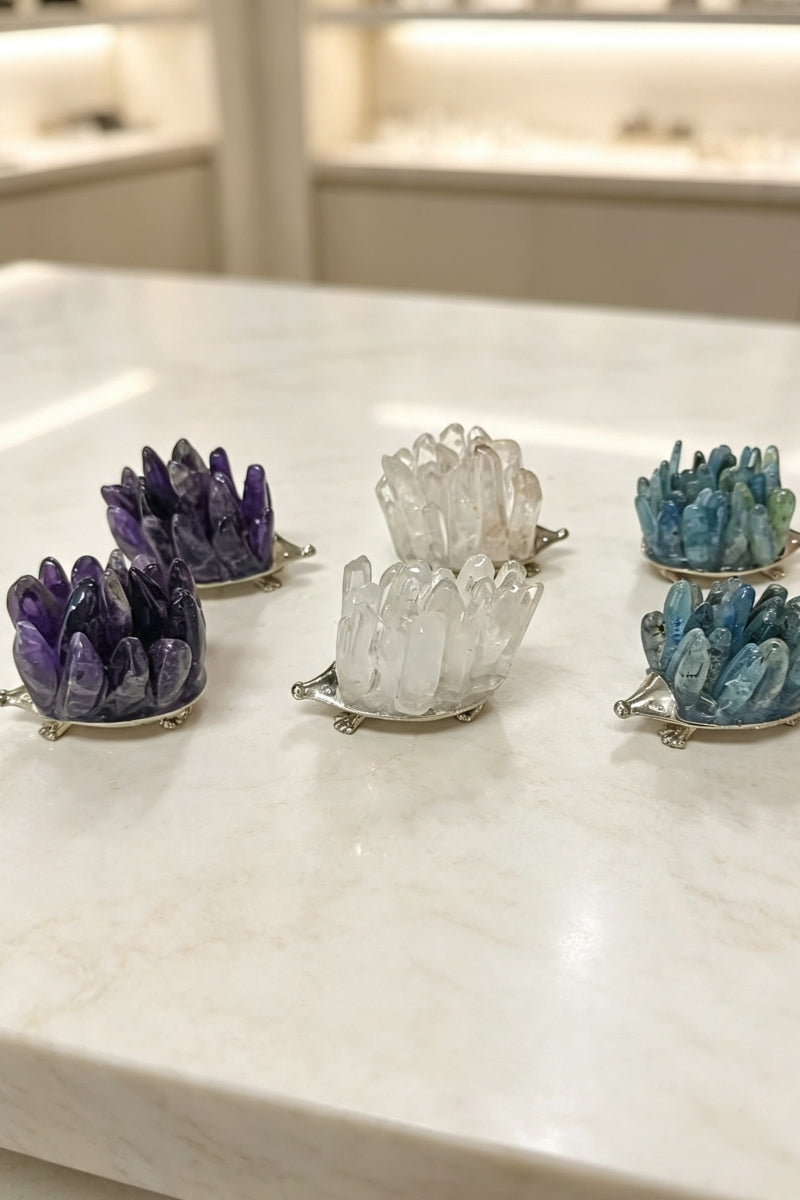 Amethyst Clear Quartz Kyanite Crystal Point Hedgehog DIY Figurine