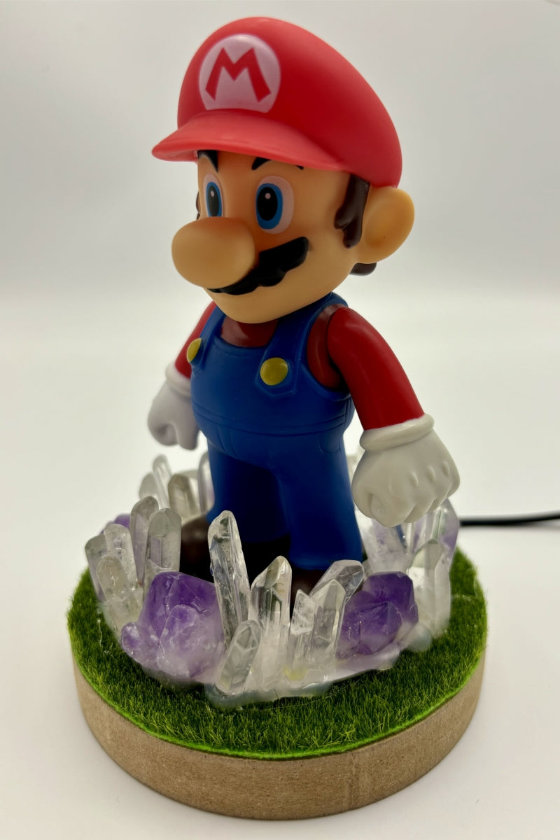 Amethyst & Clear Quartz Mario Lamp Table Decoration for Bedroom