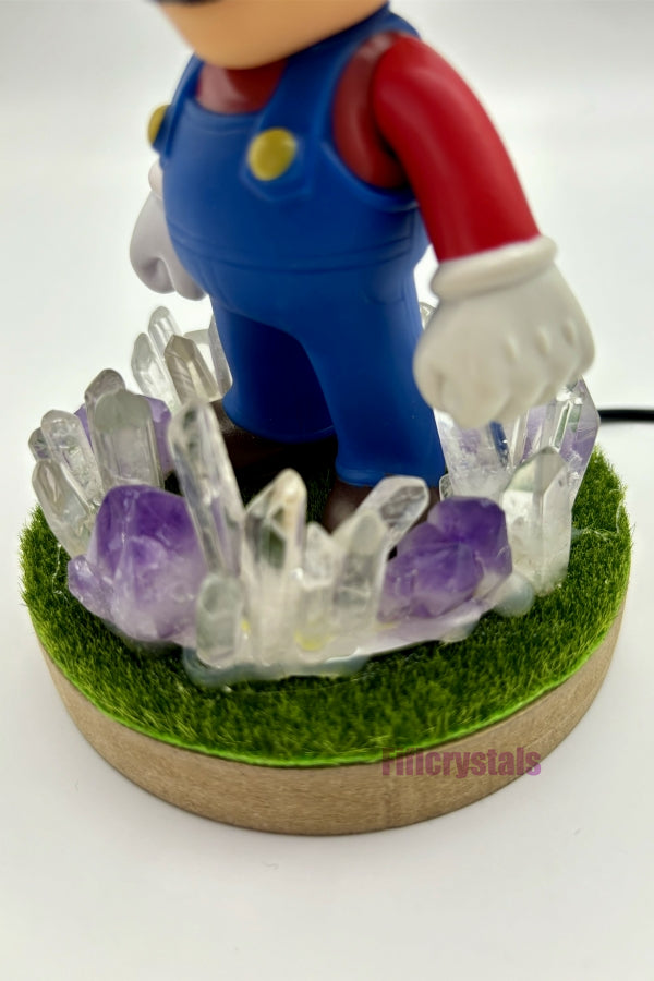 Amethyst & Clear Quartz Mario Lamp Table Decoration for Bedroom