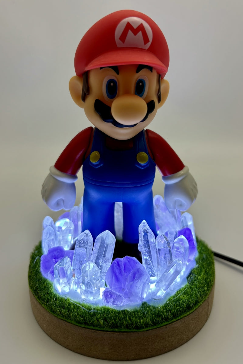 Amethyst & Clear Quartz Mario Lamp Table Decoration for Bedroom