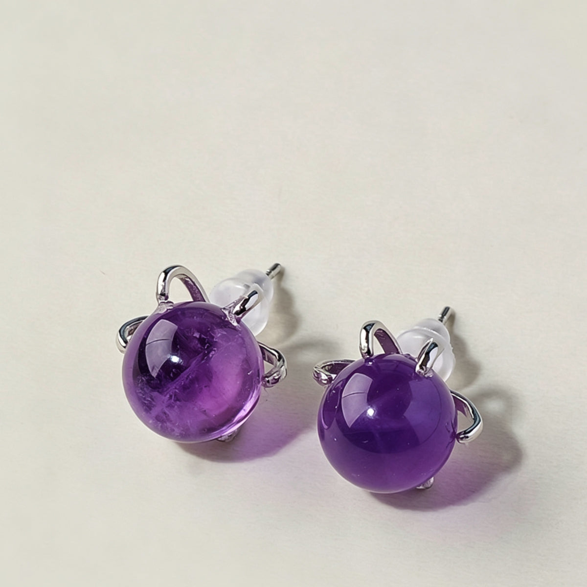Amethyst Crystal Ball Earrings