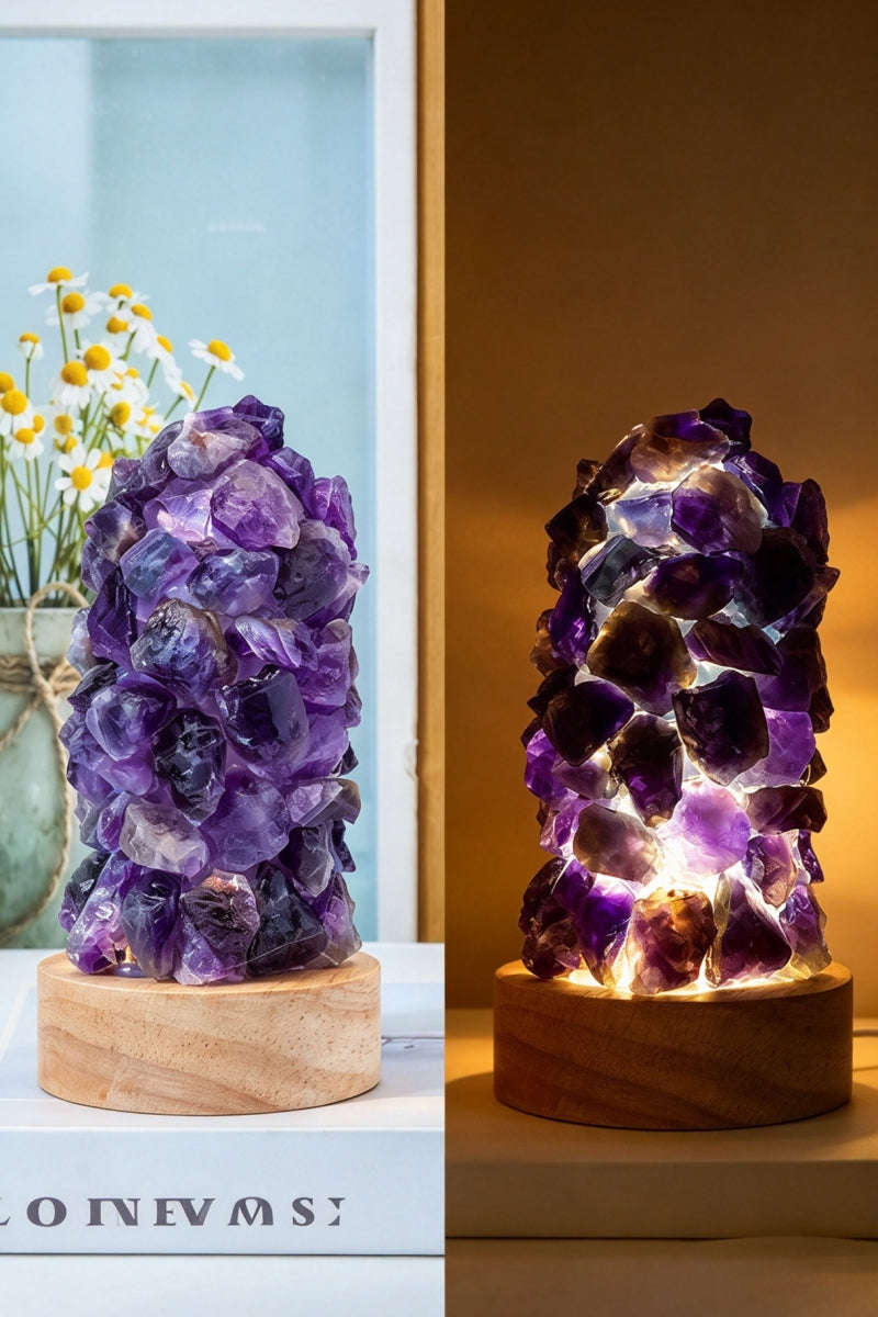 Amethyst Crystal Pebble Home Bedroom Bedside Night Light USB