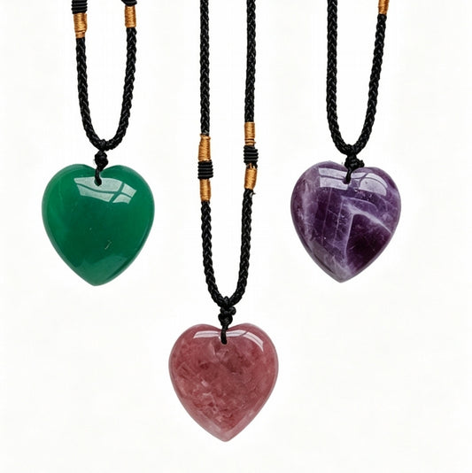 Amethyst Green Aventurine Red Strawberry Heart Pendant Necklace