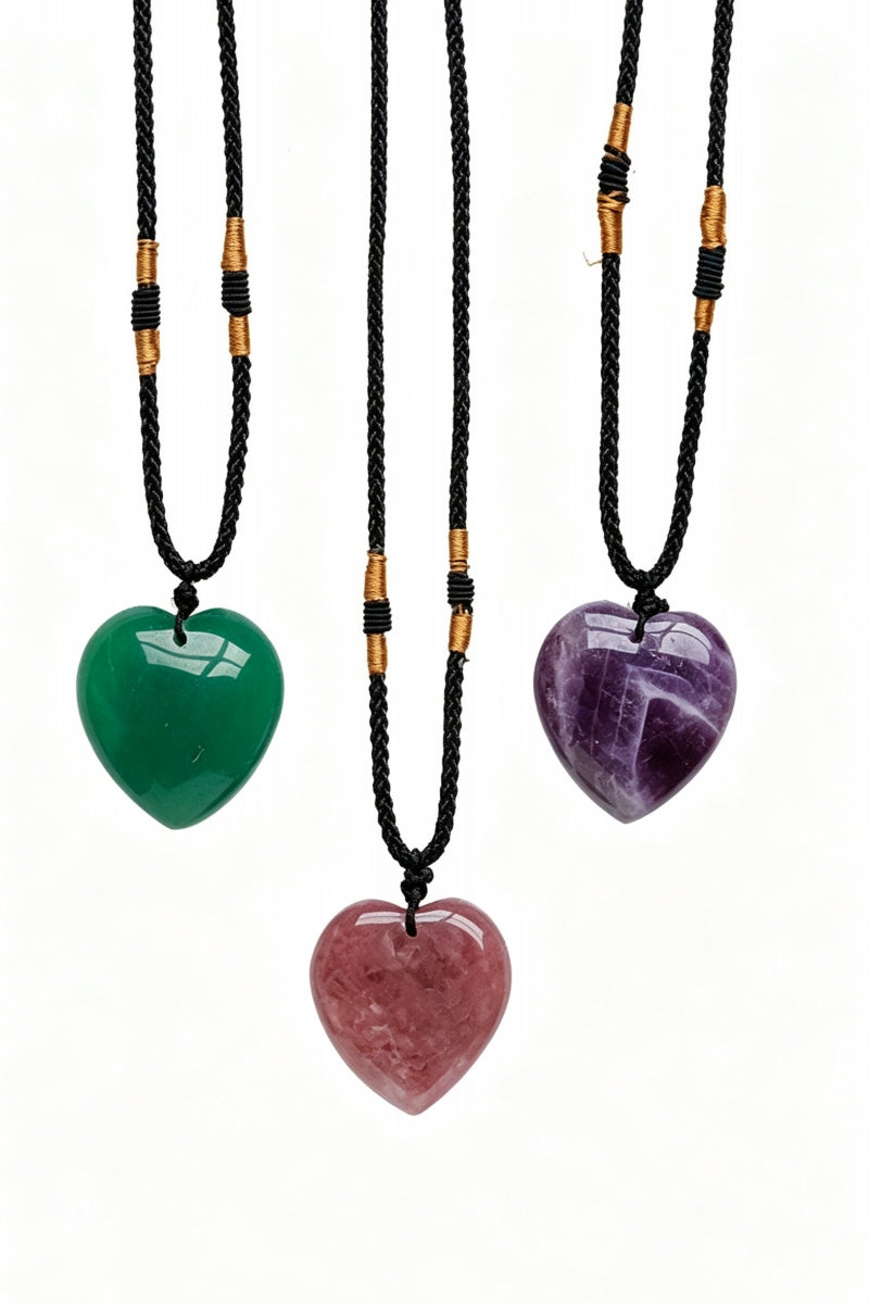 Amethyst Green Aventurine Red Strawberry Heart Pendant Necklace
