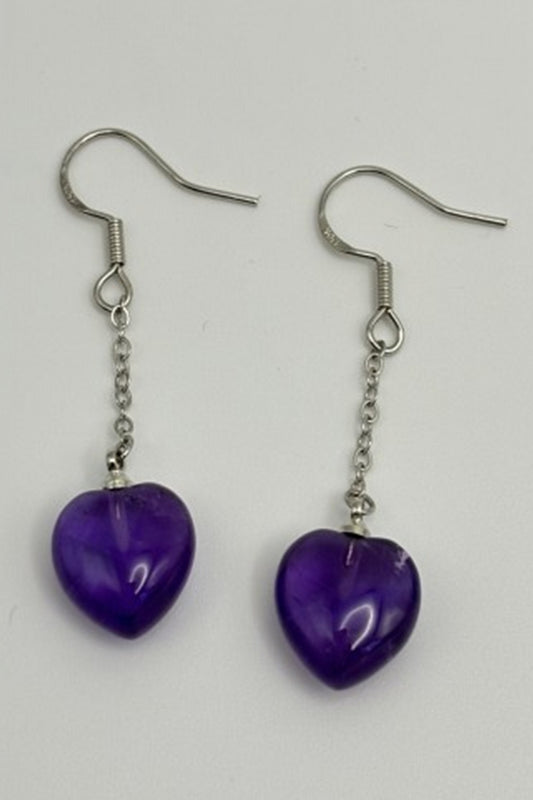 Amethyst Heart Earrings S925 for Women