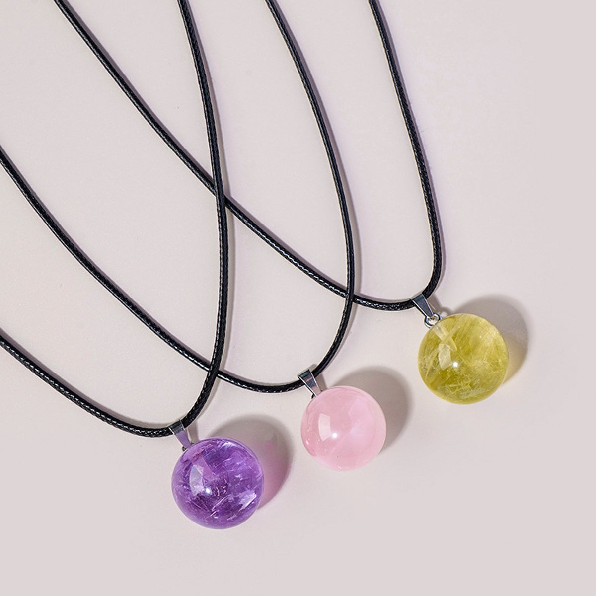 Amethyst Rose Quartz Citrine Crystal Ball Pendant Necklace