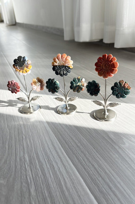 Amethyst Triple Sun Flowers with Metal Stems Ocean Jasper Flowers