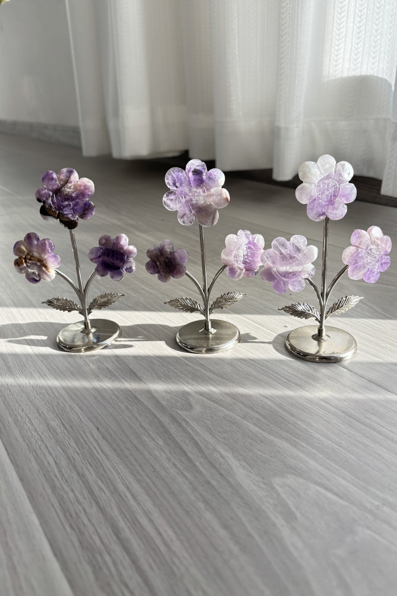 Amethyst Triple Sun Flowers with Metal Stems Ocean Jasper Flowers