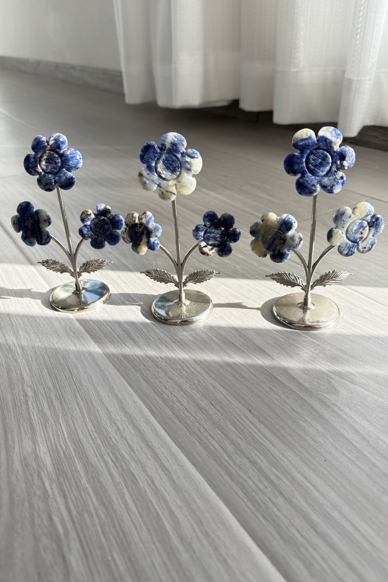 Amethyst Triple Sun Flowers with Metal Stems Ocean Jasper Flowers