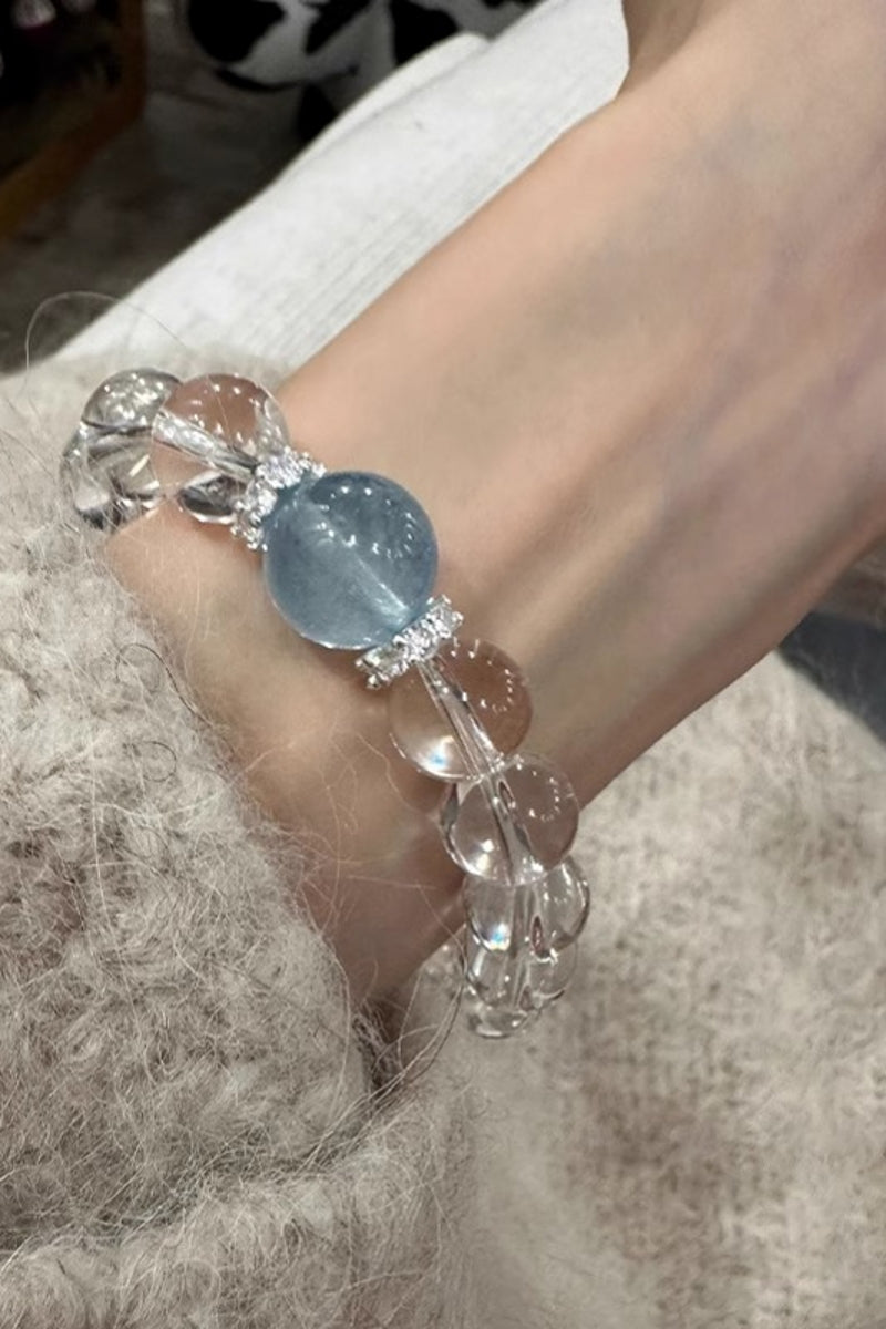 Aquamarine Clear Quartz Nature Crystal Bracelets