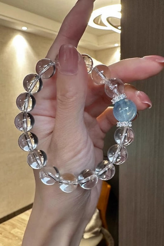 Aquamarine Clear Quartz Nature Crystal Bracelets