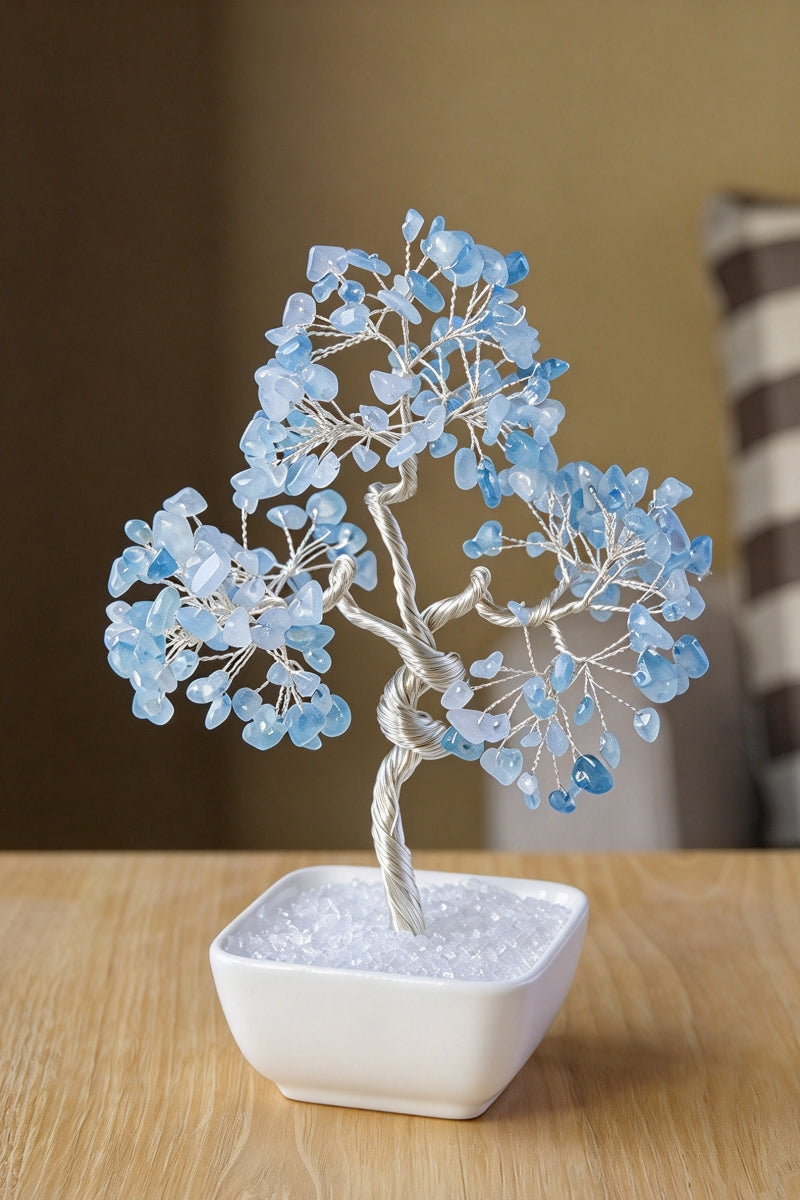 Aquamarine Money Tree Carvings Home Decor 7.08"