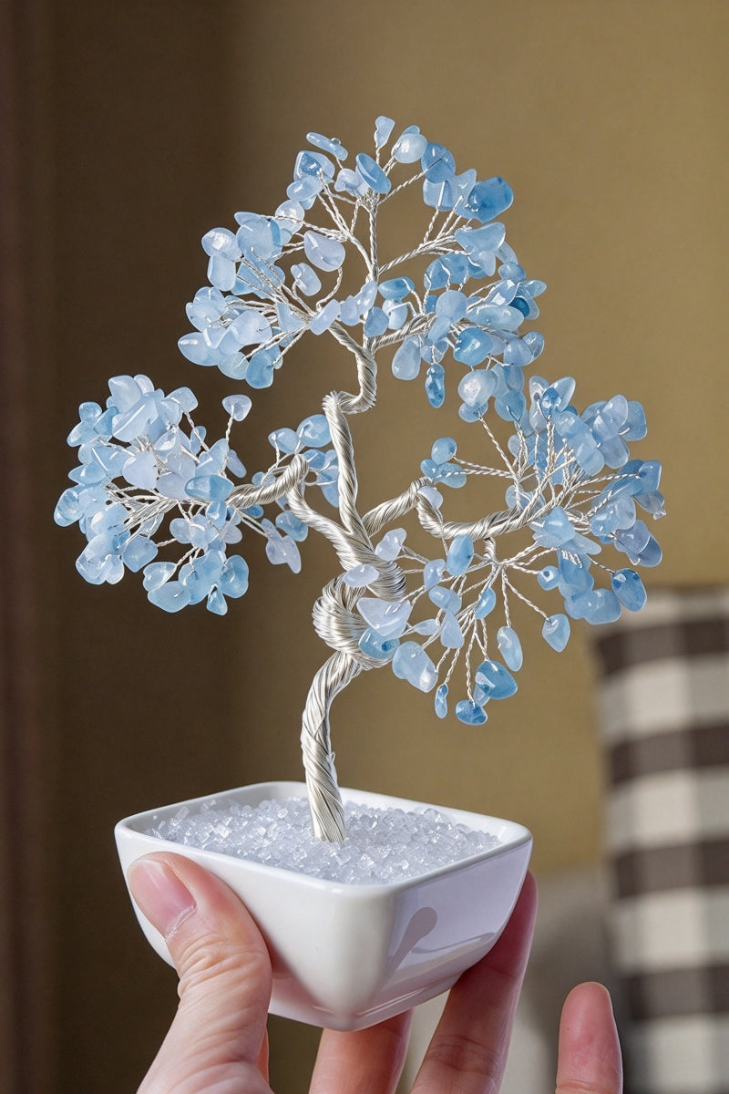 Aquamarine Money Tree Carvings Home Decor 7.08"