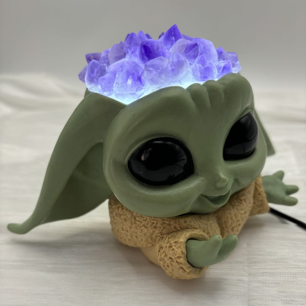 Baby Yoda Amethyst Cluster Lamp