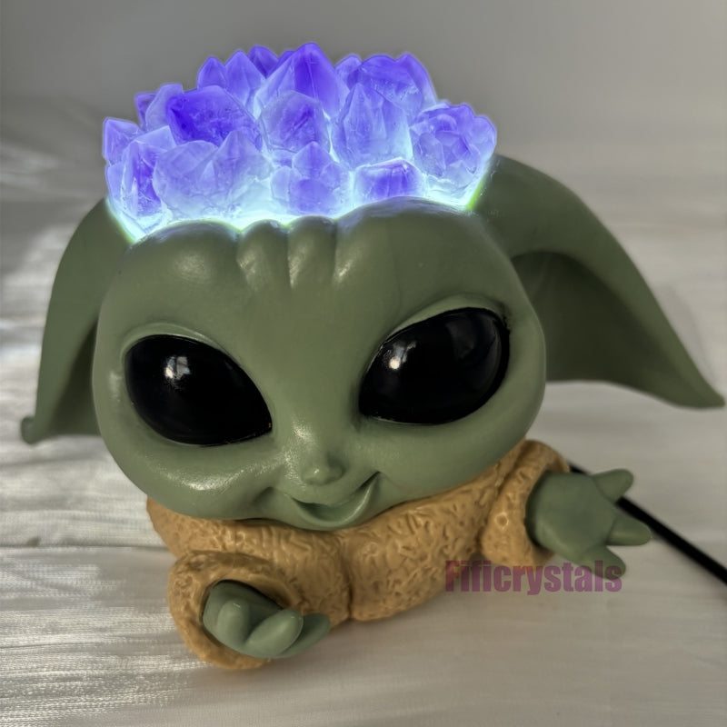 Baby Yoda Amethyst Cluster Lamp