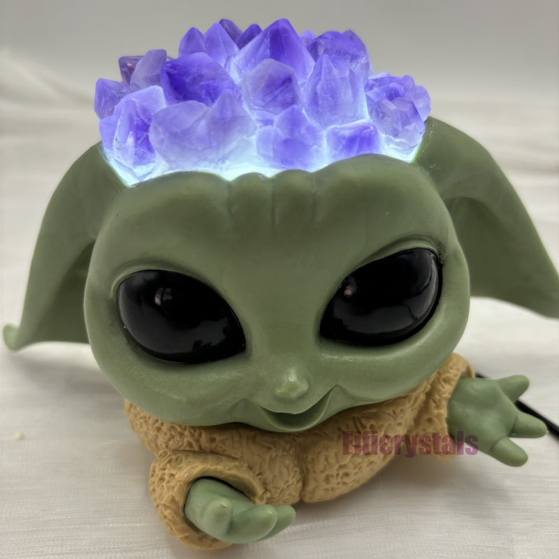 Baby Yoda Amethyst Cluster Lamp