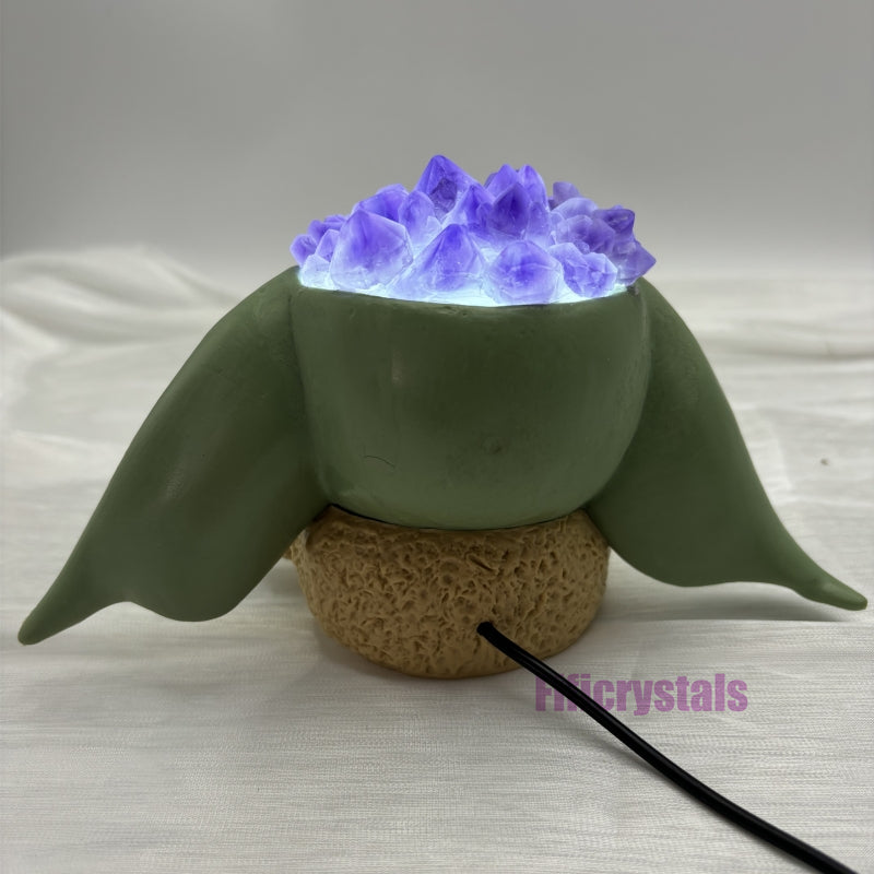 Baby Yoda Amethyst Cluster Lamp