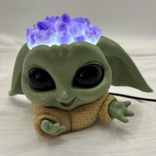 Baby Yoda Amethyst Cluster Lamp