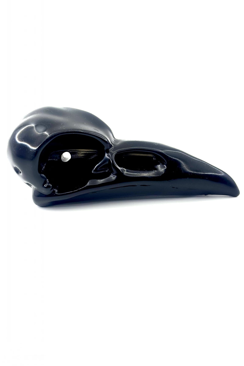 Big Black Obsidian Raven Skull Carving 5.51"