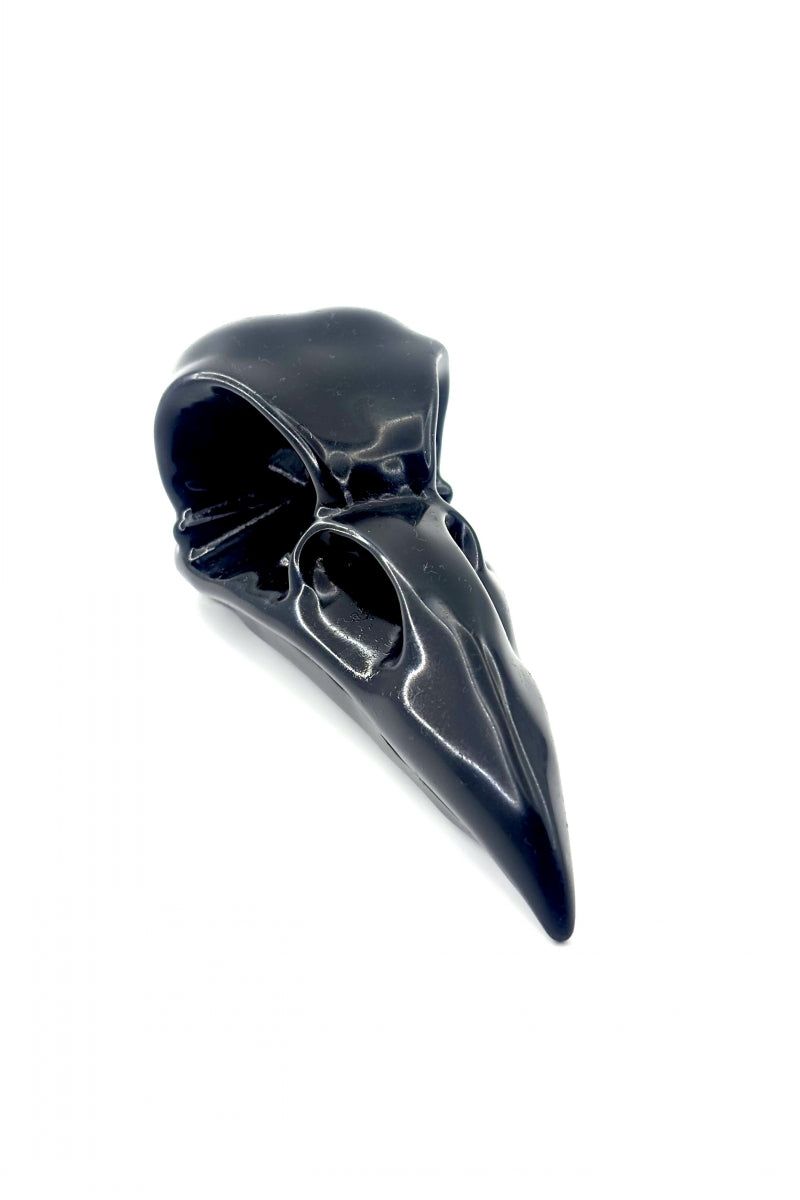 Big Black Obsidian Raven Skull Carving 5.51"