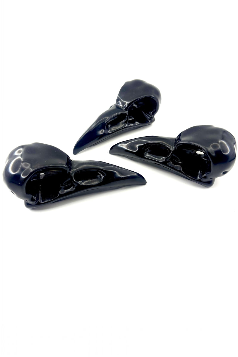 Big Black Obsidian Raven Skull Carving 5.51"