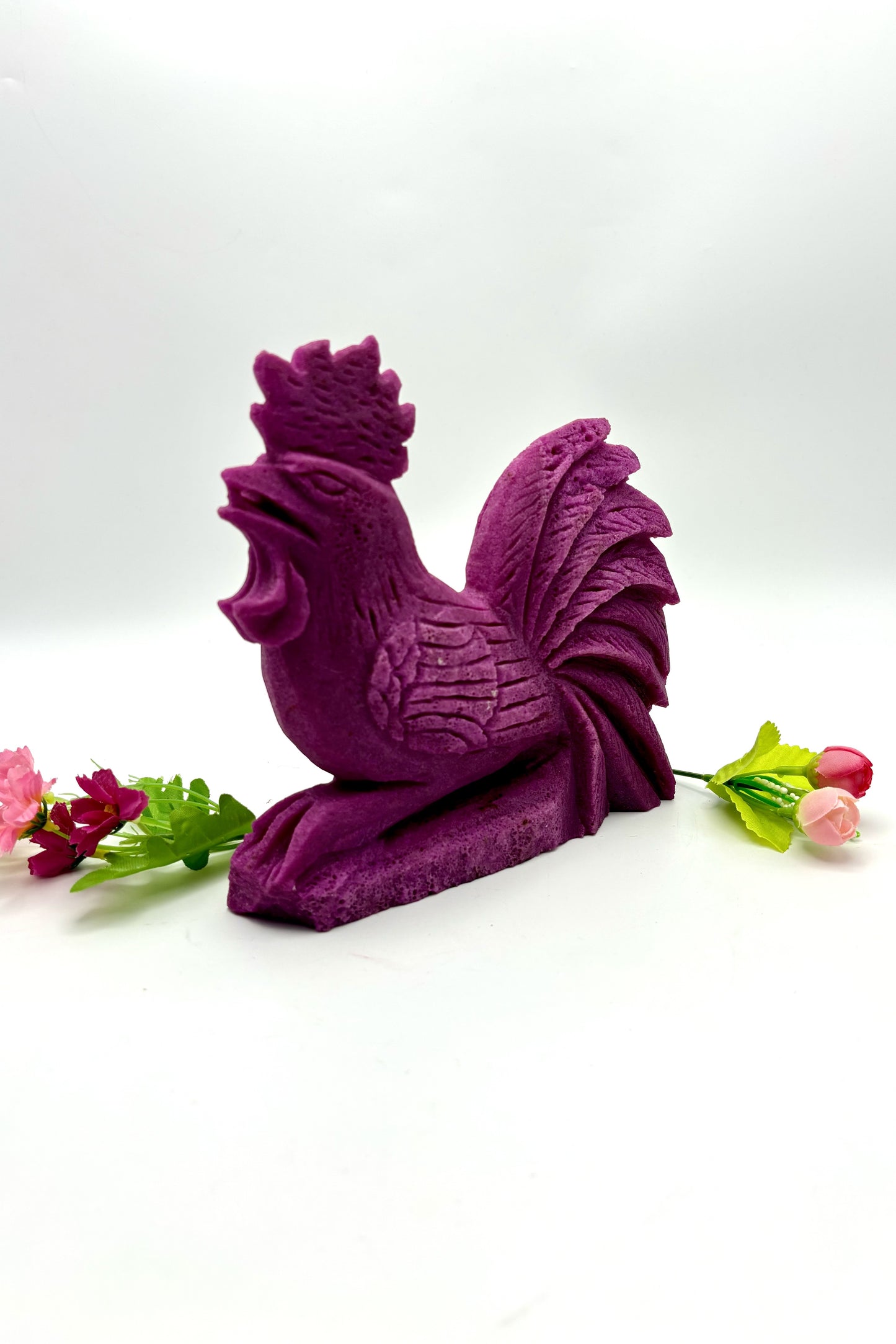 Big UV Reactive Ruby Rooster Carving