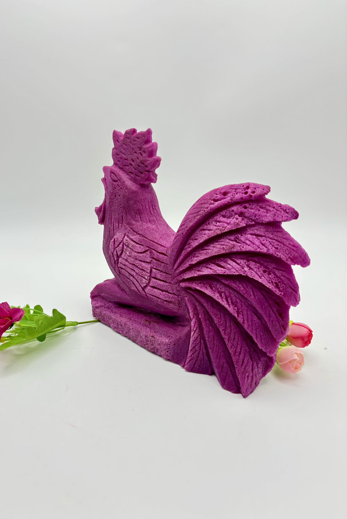 Big UV Reactive Ruby Rooster Carving